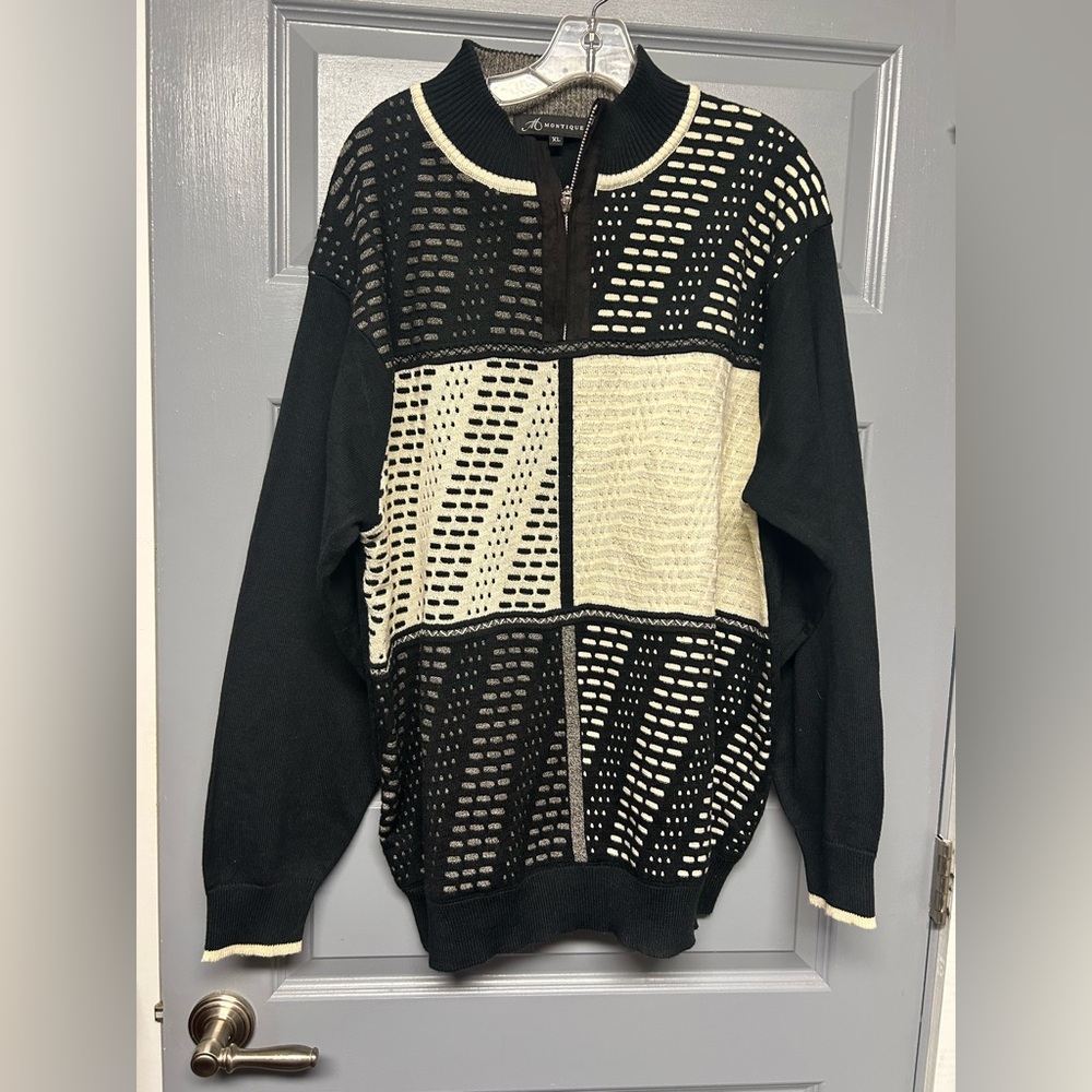 Montique 1/4 zip men’s sweater black/cream/gray. Y2K/90’s size XL. Like new!!